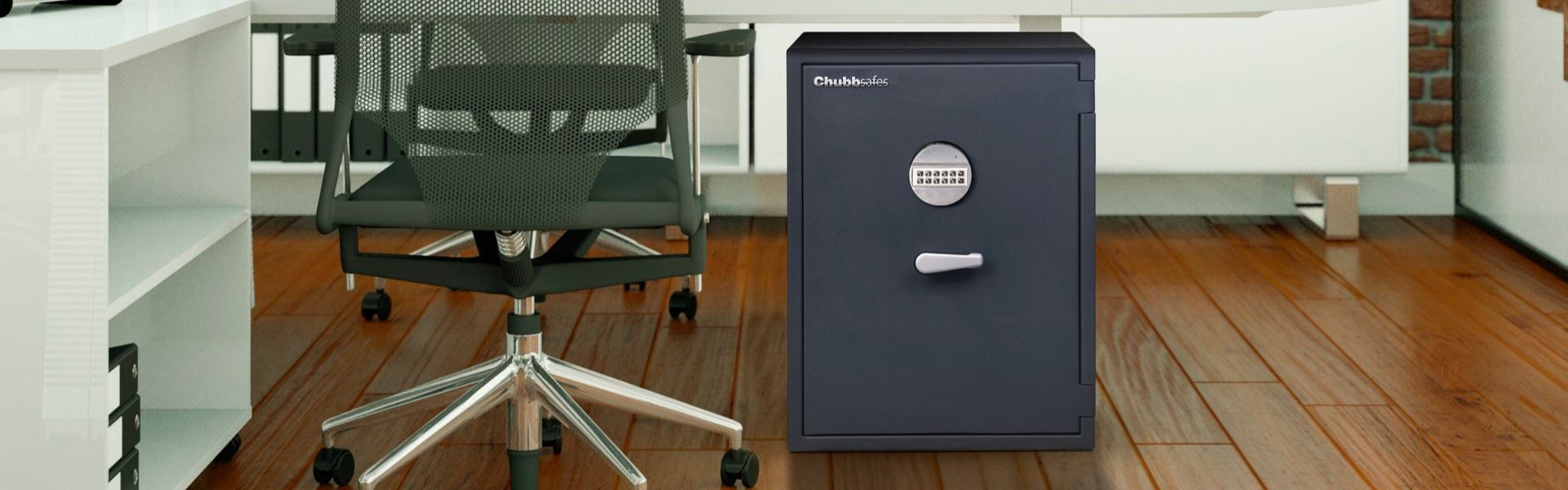 chubb-securesafe-banner Chubbsafe under a desk in an office